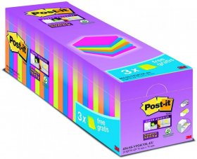 Notes samoprzylepny Post-It Super Sticky Z-Notes (654-SS-VP24COL), 76x76mm, 24 (21+3 gratis) x 90 karteczek, mix kolorów