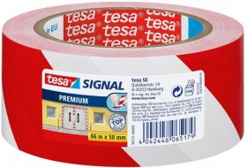 Taśma ostrzegawcza Tesa Signal Premium, samoprzylepna, PVC, 66mx50mm, biało-czerwony