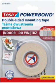 Taśma montażowa dwustronna Tesa Powerbond Indoor, 19mm x 1.5m, transparentny