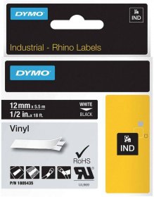 Taśma winylowa Dymo do drukarek etykiet Rhino, 12mmx5.5m, taśma czarna, nadruk biały
