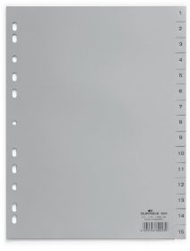 Przekładki plastikowe numeryczne Durable, A4, 1-15 kart, szary