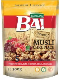Musli chrupiące Bakalland BA!, 5 zbóż żurawina i miód, 300g