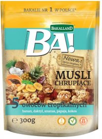 Musli chrupiące Bakalland BA!, 5 owoców tropikalnych i miód, 300g