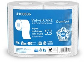 Papier toaletowy Velvet Care Professional Mini Jumbo Comfort, 2-warstwowy, 53m, 4 rolki, biały