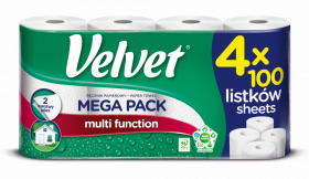 Ręcznik papierowy Velvet Extra Long, 2-warstwowy, w roli, 4 rolki, biały