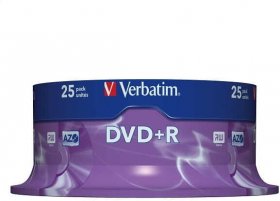Płyta DVD+R Verbatim, 4.7GB, cake box, 25 sztuk