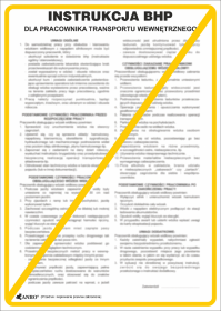 Tabliczka informacyjna Instrukcja BHP dla pracownika transportu wewnętrznego w zakładzie Anro, 25x35cm