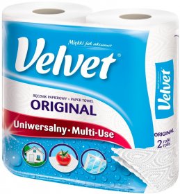 Ręcznik papierowy Velvet Original, 2-warstwowy, 2x12.42m, w roli, 2 rolki, biały