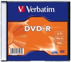 Płyta DVD-R Verbatim, do jednokrotnego zapisu, 4.7 GB, slim, 1 sztuka