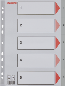 Przekładki plastikowe numeryczne Esselte, A4, 1-5 kart, szary