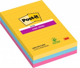 Karteczki samoprzylepne w linie Post-it Super Sticky, 102x152mm, 270 karteczek, mix kolorów neonowych