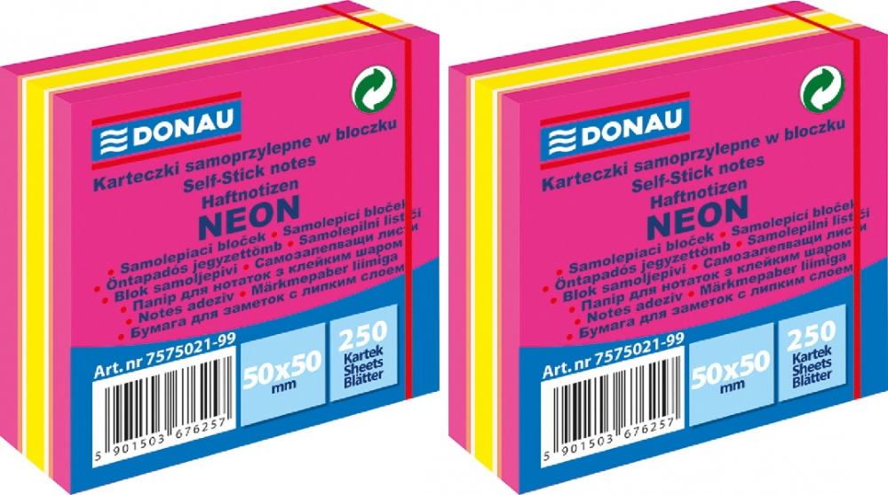 Karteczki samoprzylepne 50x50mm Donau różowy mix neonowo-pastelowe
