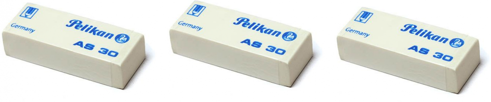 Zestaw 3x gumka ołówkowa Pelikan AS30, 50x19x12mm, biały