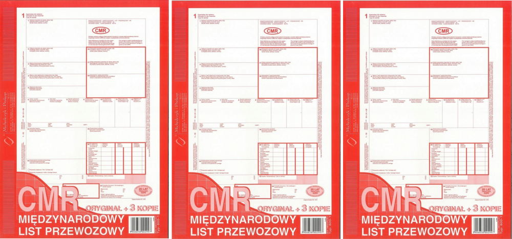 CMR Międzynarodowy list przewozowy A4 oryginał + 5 kopii