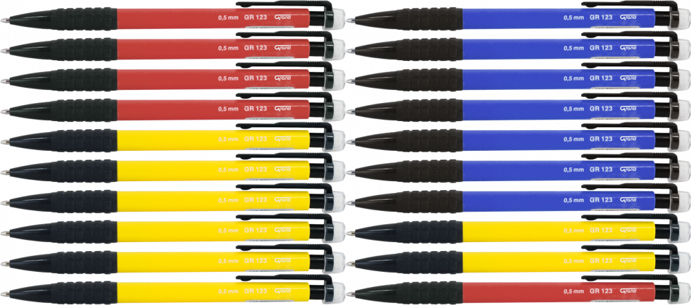 20x Ołówek automatyczny Grand GR123, 0.5mm, z gumką, mix kolorów