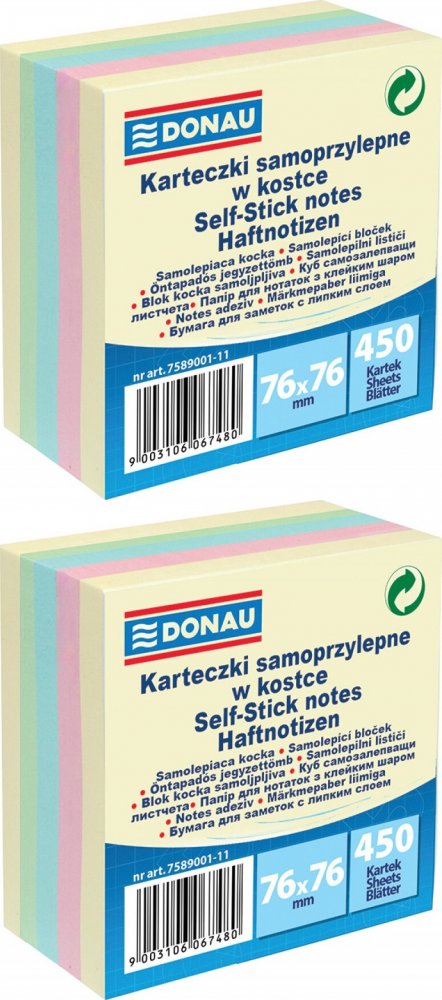 Karteczki samoprzylepne 76x76mm Donau mix kolorów pastelowych