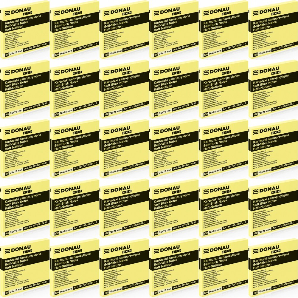 50x 100 karteczek samoprzylepnych Donau Eco, 76x76mm, jasnożółty