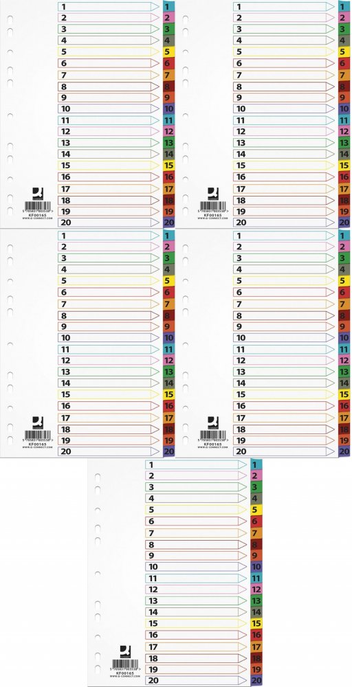Przekładki do segregatora A4 kolorowe 1-20 Mylar Q-Connect