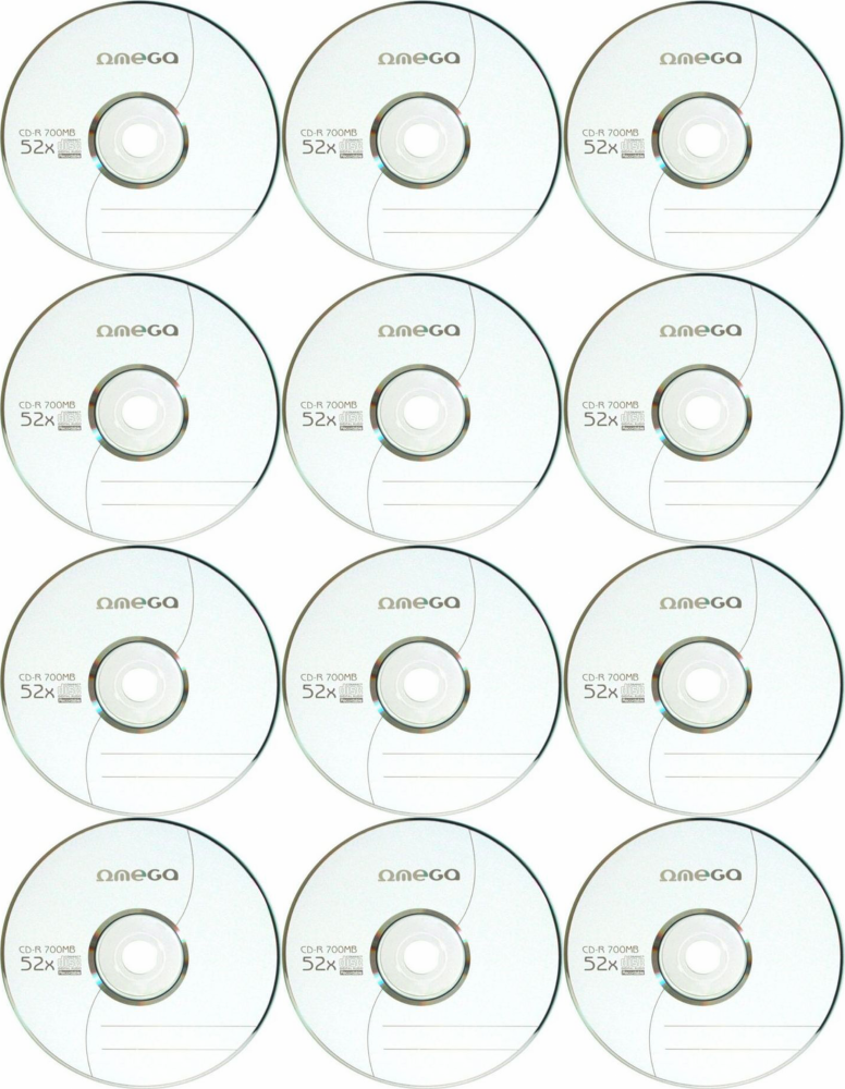 12x Płyta CD-R Omega, do jednokrotnego zapisu, 700 MB, koperta, 10 sztuk