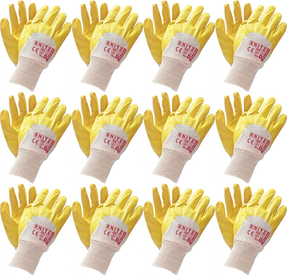 12 par Rękawic powklekanych Reis RNITZ, rozmiar 9, biało-żółty