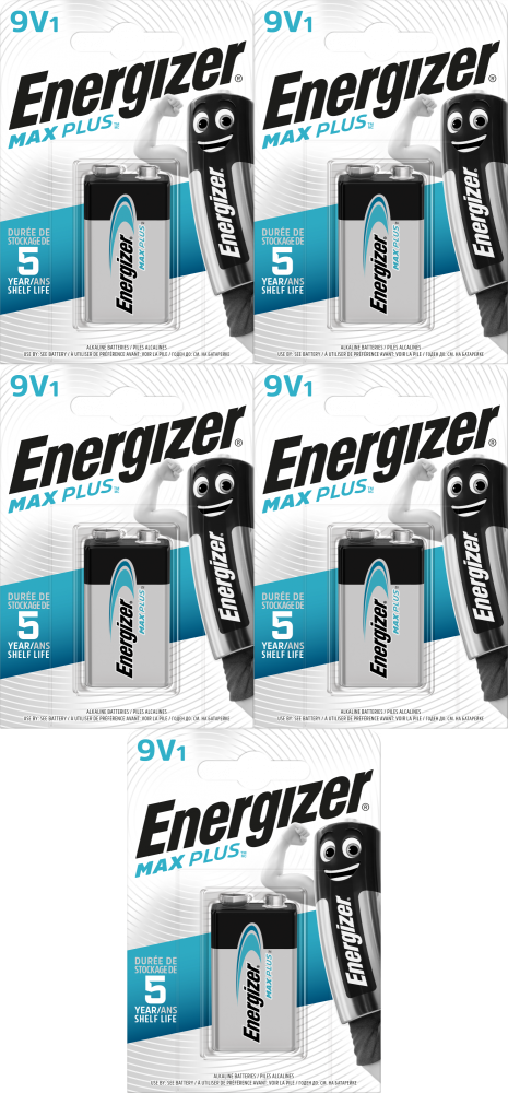5x Bateria alkaliczna Energizer Max Plus, E, 9V, 6LR61, 1 sztuka