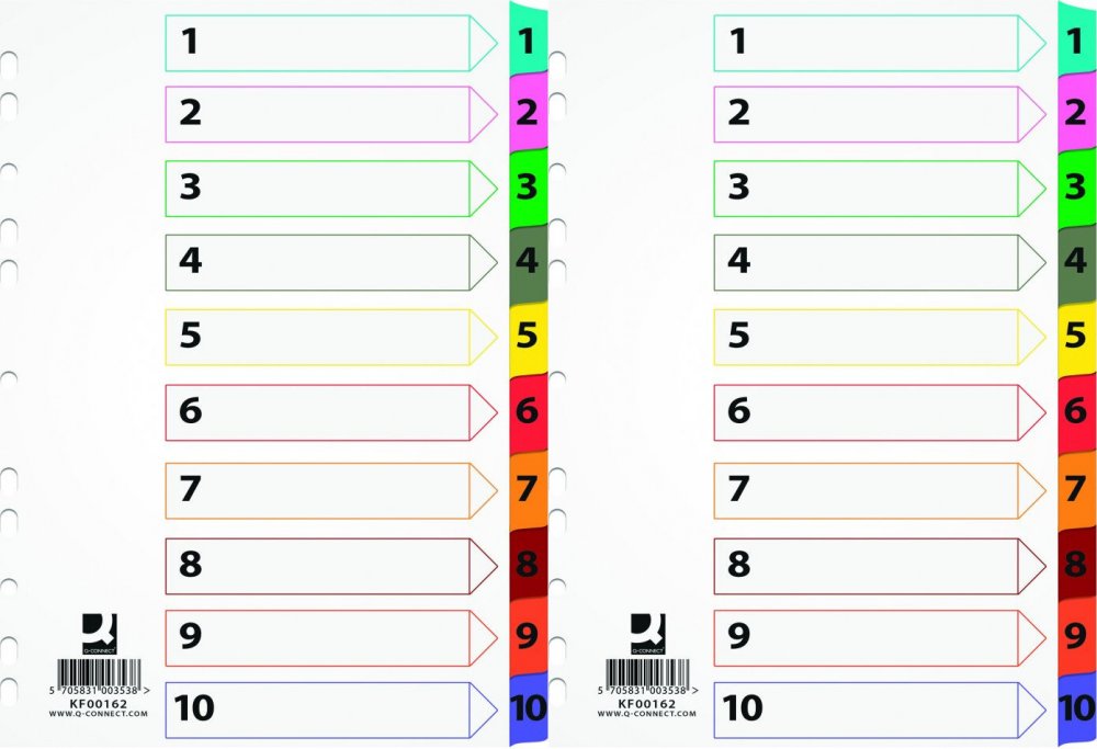 Przekładki do segregatora A4 kolorowe 1-10 Mylar Q-Connect