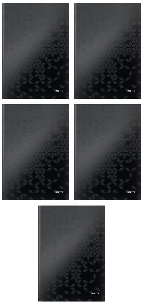 5x Brulion w kratkę Leitz Wow, A4, twarda oprawa, 80 kartek, czarny