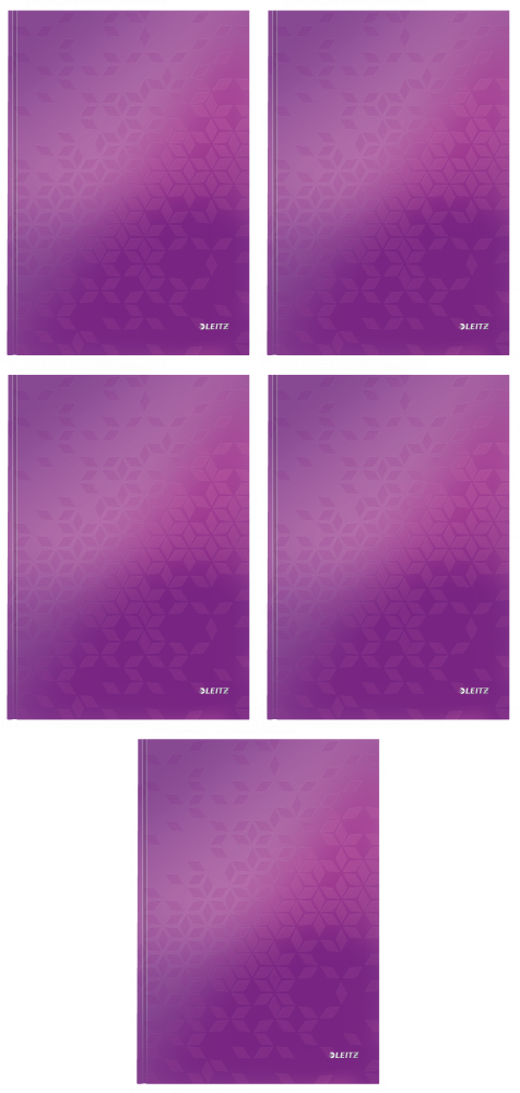 5x Brulion w kratkę Leitz Wow, A4, twarda oprawa, 80 kartek, fioletowy