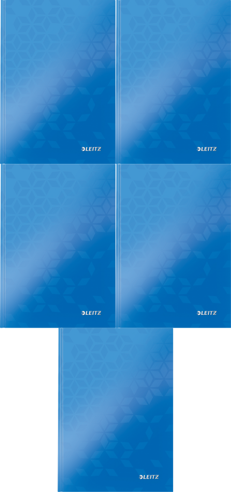 5x Zeszyt w kratkę Leitz Wow, A5, twarda oprawa, 80 kartek, niebieski