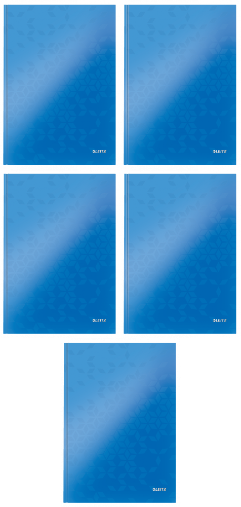 5x Zeszyt w kratkę Leitz Wow, A4, twarda oprawa, 80 kartek, niebieski