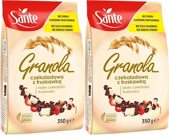 2x Granola Sante, biała czekolada i truskawka, 350g