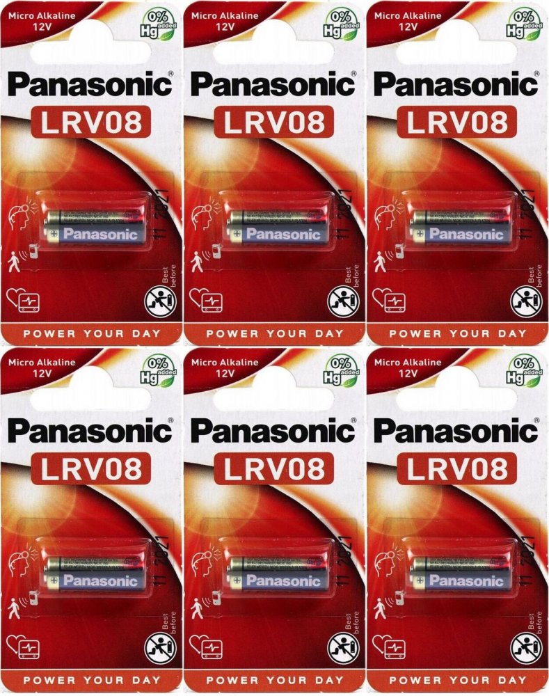 6x Bateria alkaliczna Panasonic, 12V, LRV08, 1 sztuka