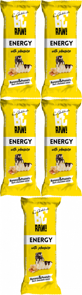 5x Baton owocowy BeRAW Energy, banan i orzeszki, bez cukru, 40g