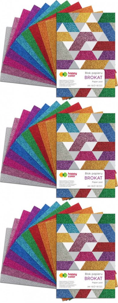 3x Blok Happy Color brokatowy, A4, 10 kartek, 10 kolorów