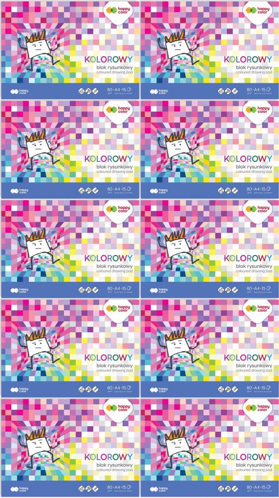 10x Blok rysunkowy kolorowy Happy Color, A4, 15 kartek, mix kolorów