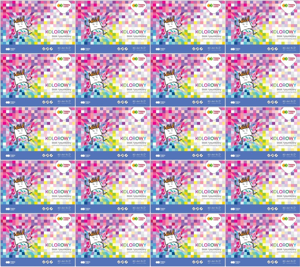 20x Blok rysunkowy kolorowy Happy Color, A4, 15 kartek, mix kolorów