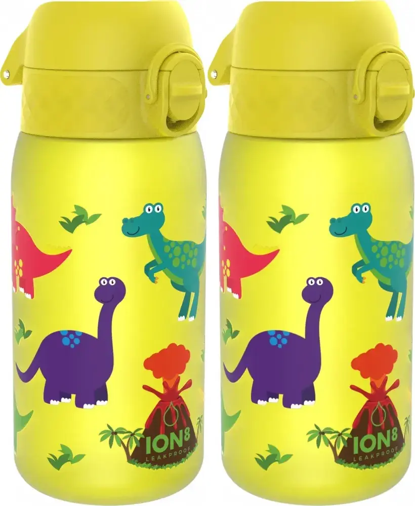 2x Bidon ION8 Dinosaur, recyclon/tritan, 350ml, żółty